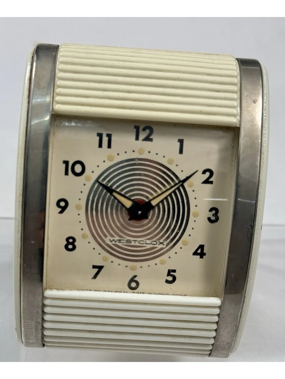 Westclox 1970’s Art Deco Roll Top Alarm Clock Cream Gold Wind Up Tested Works